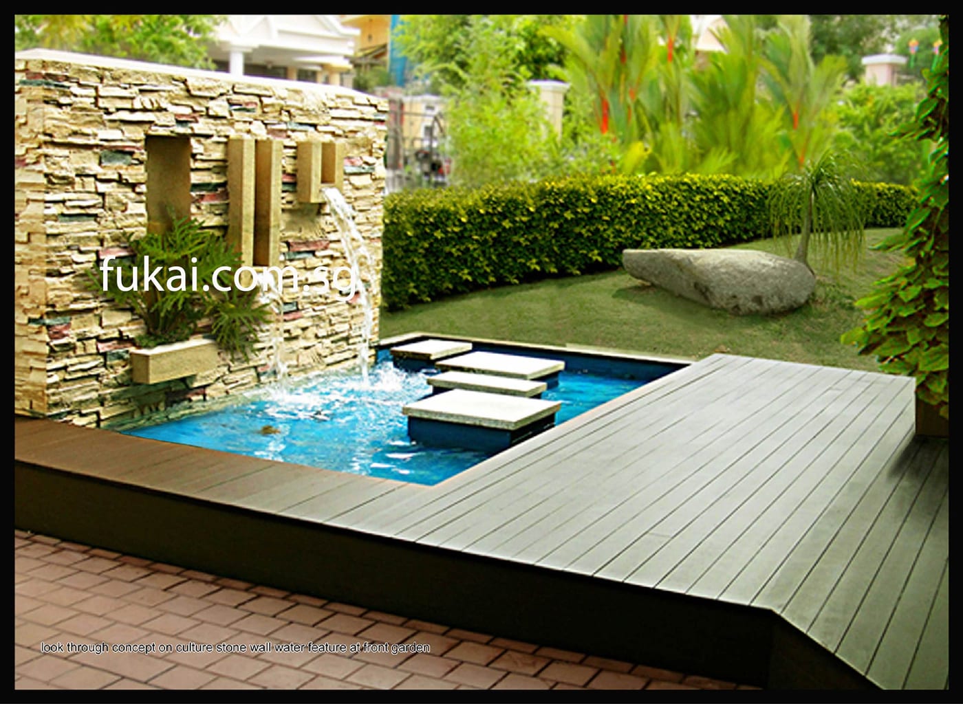 Outdoor Culture Stone Wall Water Feature At Front Garden