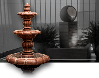 water feature sculpture with black and white water feature background