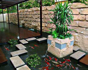 garden with custom-made koi pond