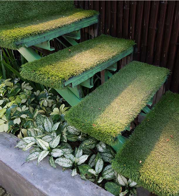 stairs covered with artificial grass