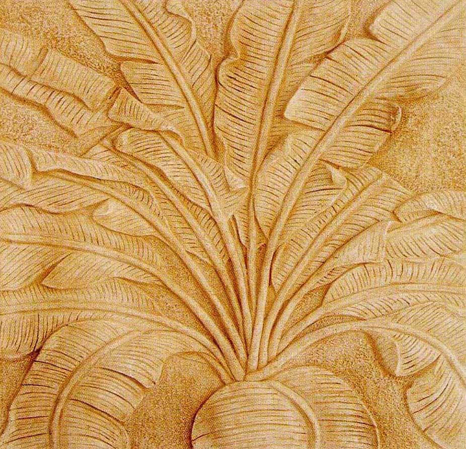 three-dimensional stone wall carvings