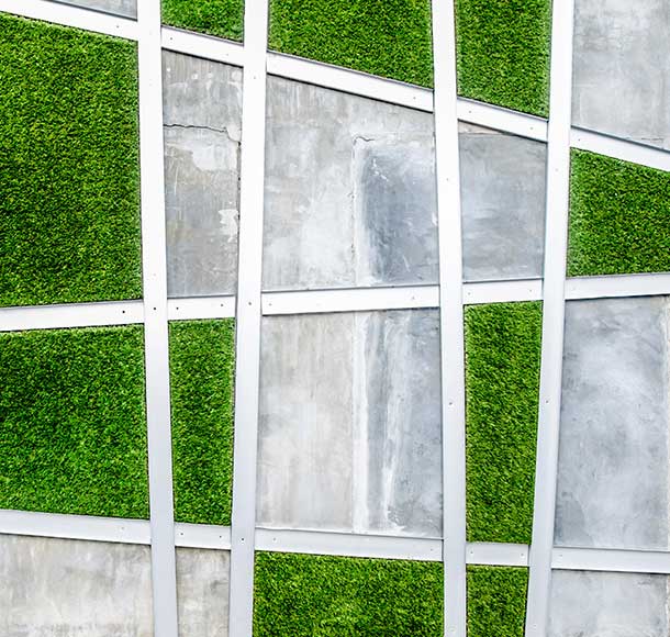artificial grass formation with rocks