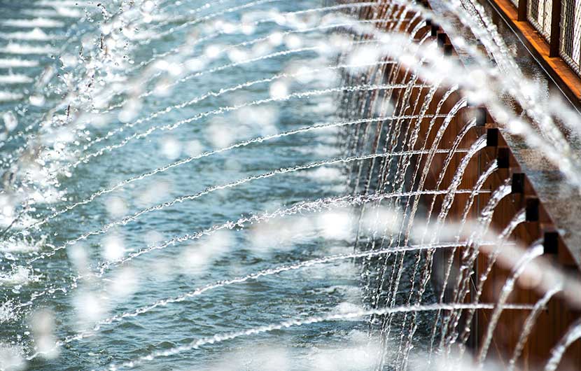 water feature close-up shot of water works in singapore