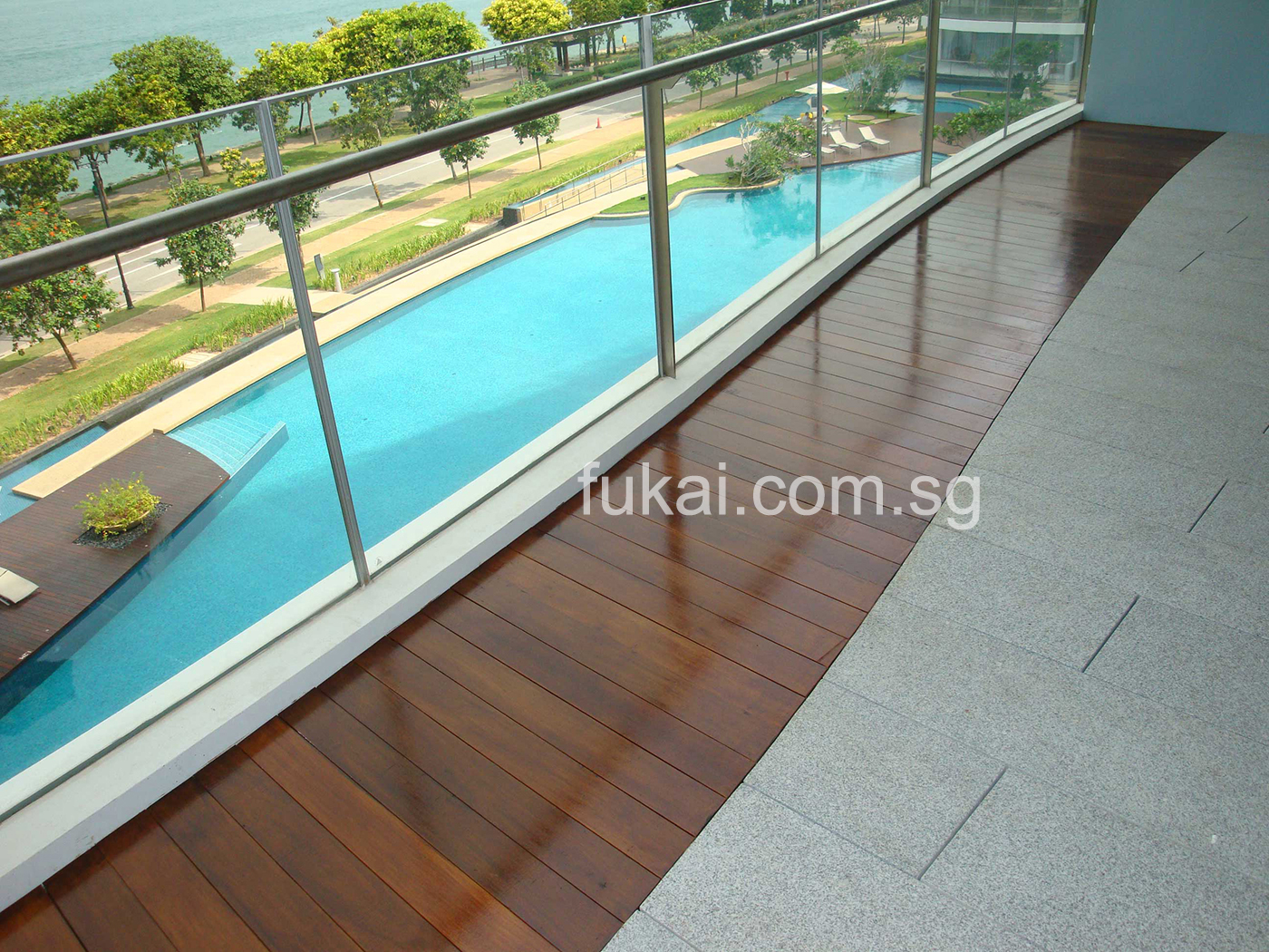 composite timber decking with flooring tiles